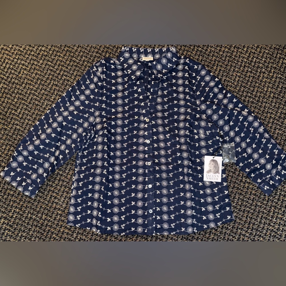 Jaclyn Smith Navy Floral Button-Up Shirt